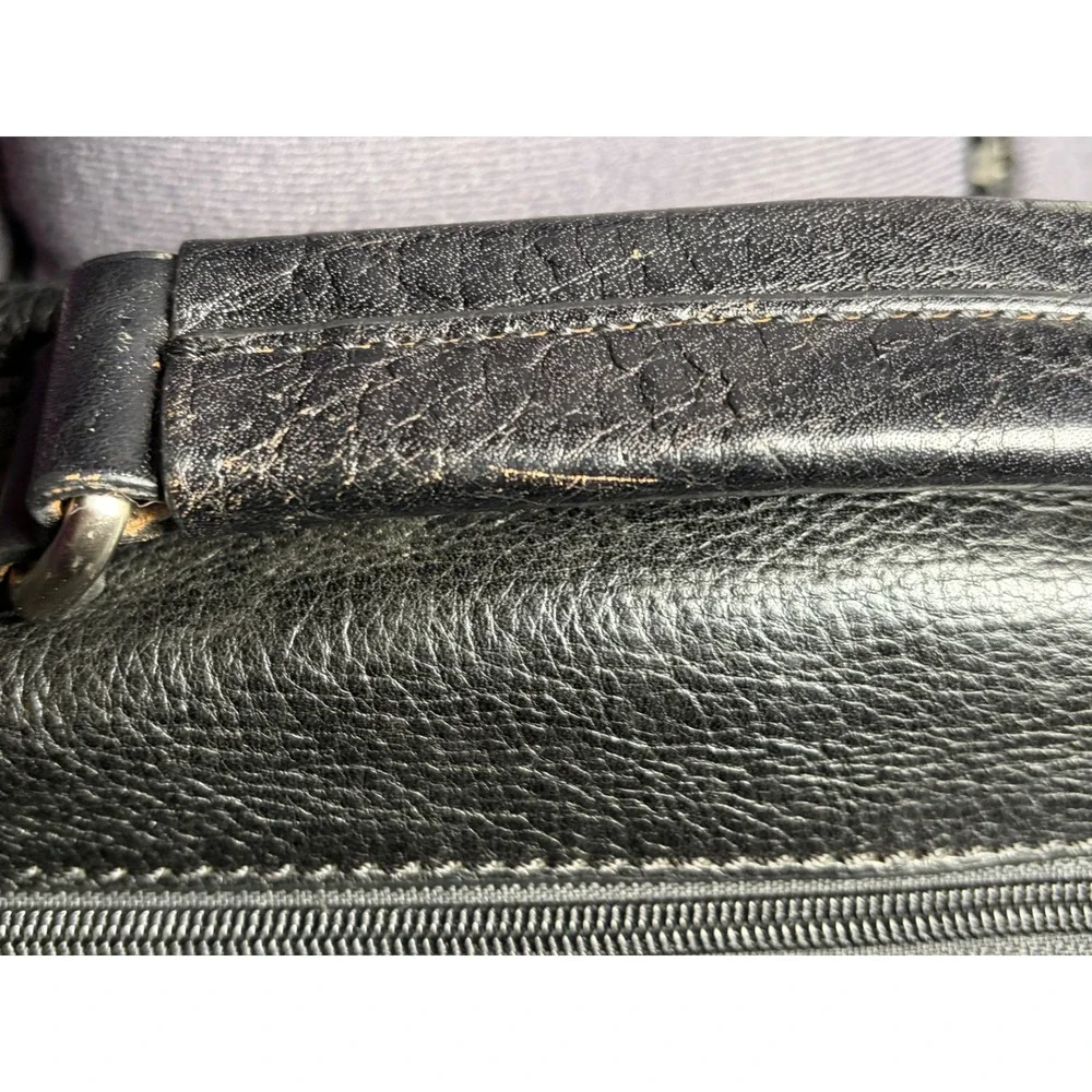 Vintage Mens Black Leather Briefcase Messenger Bag Laptop Crossbody Distressed